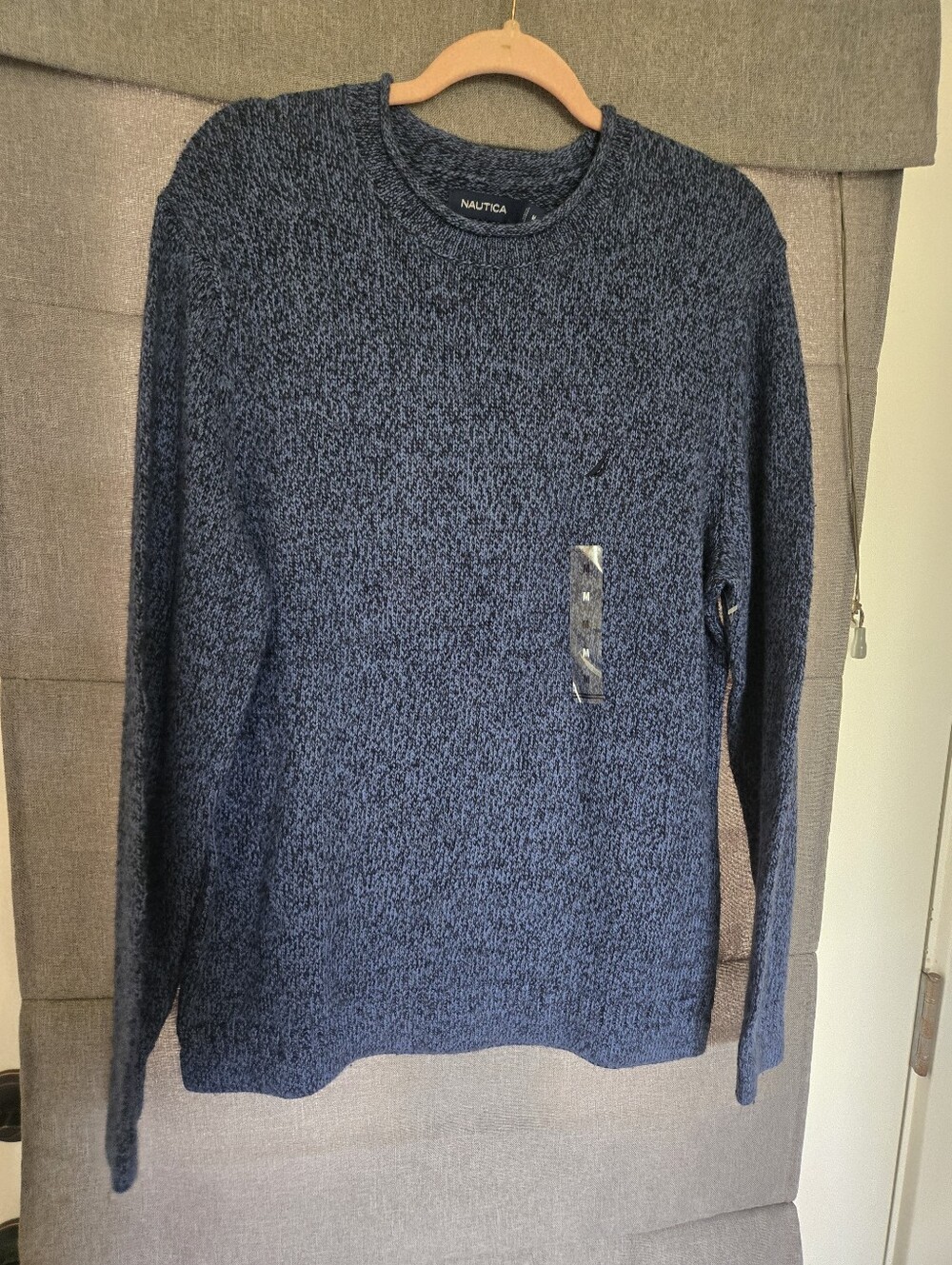 Nautica Sweater Men M Blue Marled Knit Pullover Crewneck Sweatshirt Cotton Blend